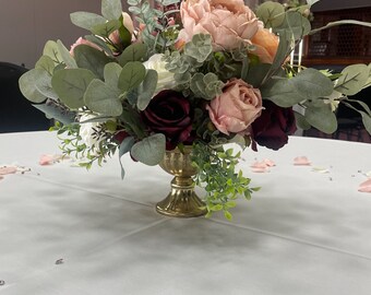 Wedding Party Table Centre Pieces - 30cm Floral Gold Base Artificial Pink , Burgundy and Ivory Mix