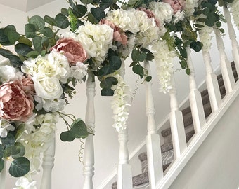 Pink Peony and Ivory/white 5ft Artificial Garland - Wedding and Home Decor