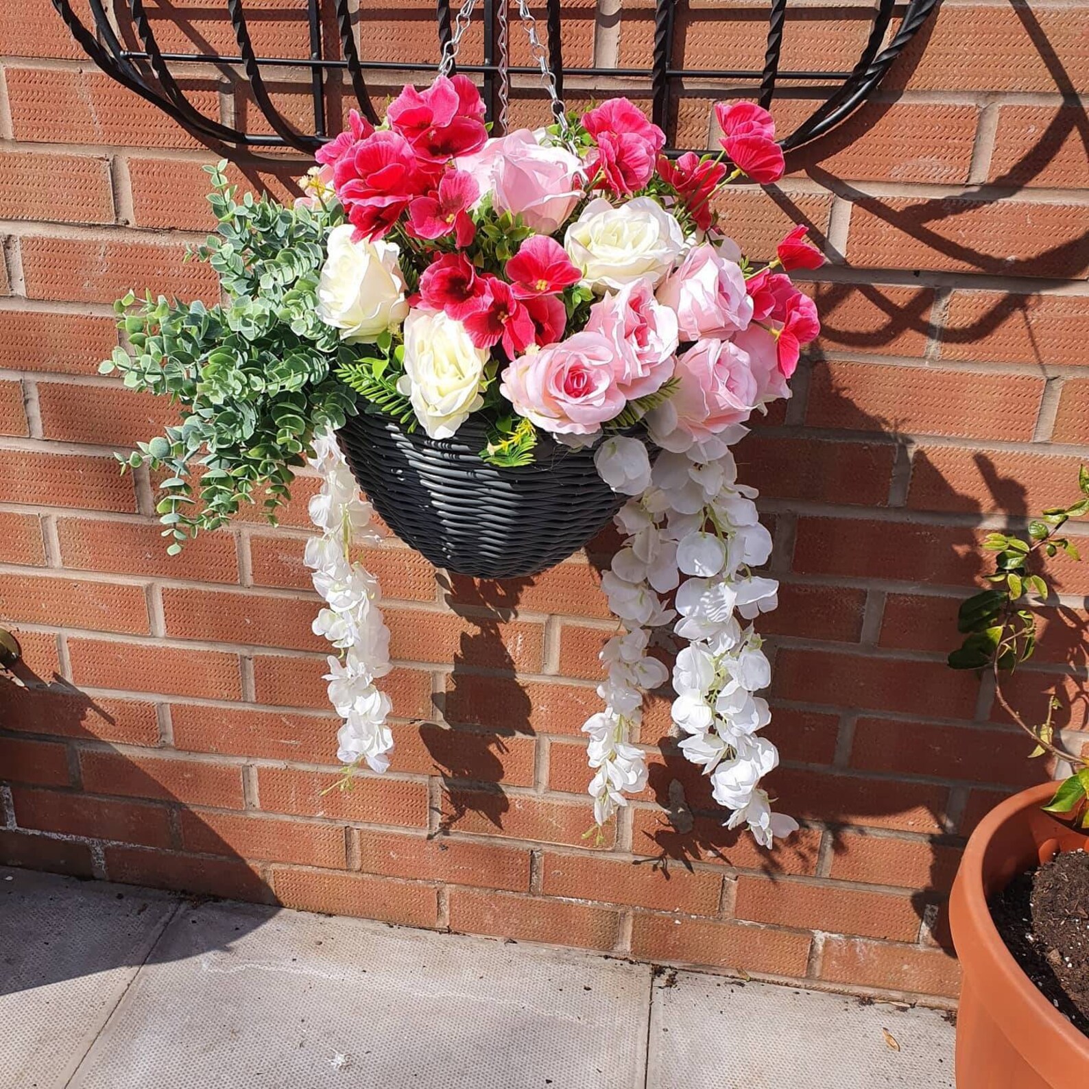 Pink White and Ivory Hanging Basket Artificial Flowers Etsy