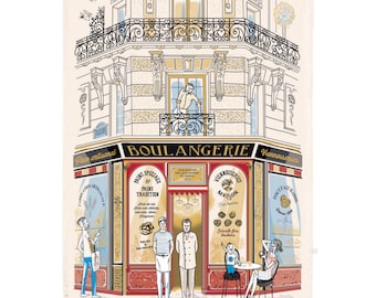 Tea Towels Illustrated with Parisian Shops, Made in France