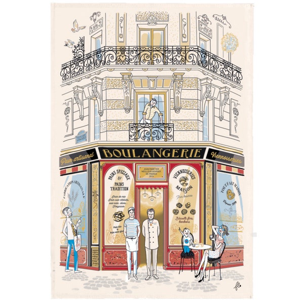 Tea Towels Illustrated with Parisian Shops, Made in France