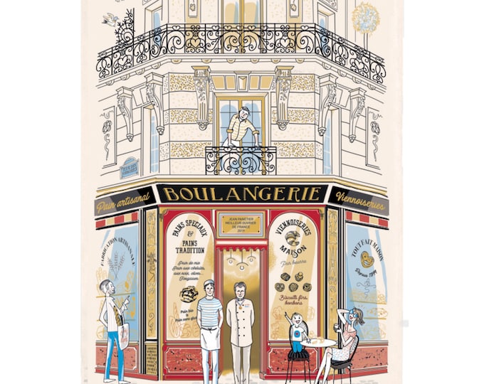 Tea Towels Illustrated with Parisian Shops, Made in France