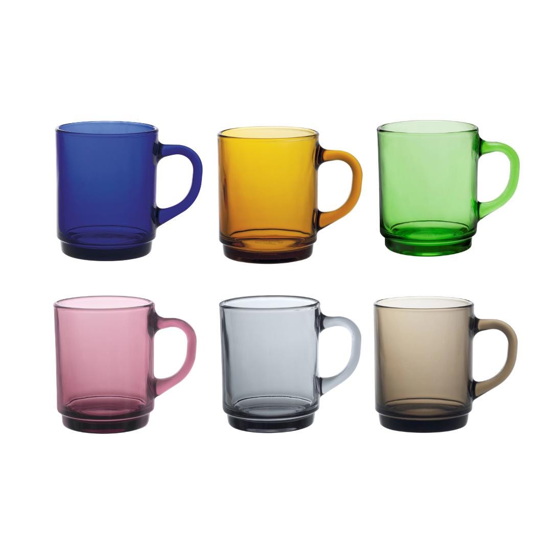 Duralex Versailles Color Mug Set x 6, Assorted Colors, Made in France
