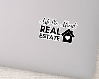 Ask Me About Immobilien Aufkleber, Makler Sticker, Immobilienmakler Branding Vinyl Decal, Laptop Aufkleber für Immobilien Marketing