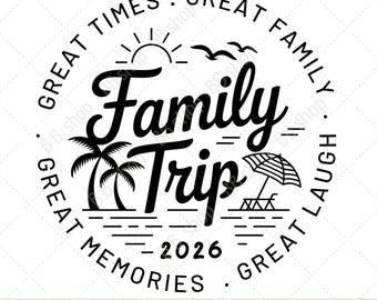 家族旅行 2026 SVG PNG、ビーチでの休暇の家族の再会の夏のシャツのデザイン SVG、Png、Jpg デジタルダウンロード