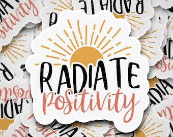 Radiate positivity, Laptop sticker, Stationary, Notebook stickers, Car decals, Small gifts, Positivity stickers, Rainbow sticker