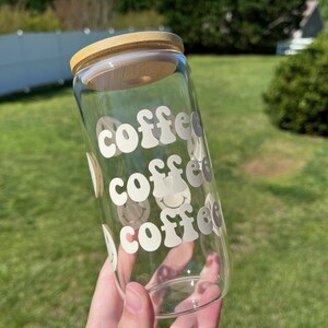 Coffee Smiley Glass Can Cup, Cute Glass Cup, Coffee Lovers, Iced Coffee Gas Cup, Smiley Face Glass Cup, Iced Coffee Lovers, Iced Coffee