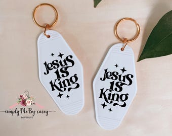 Jesus is King Keychain: Retro Motel Style, Christian Gift
