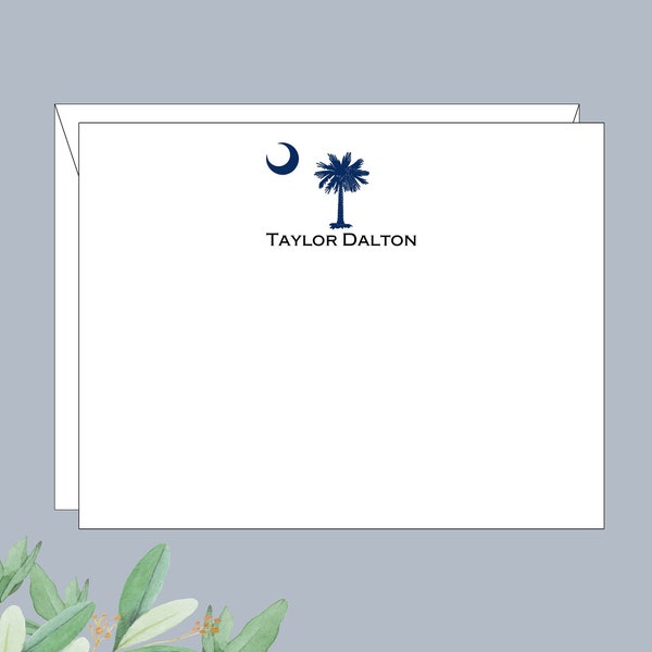 South Carolina Note Cards, Palmetto Tree Moon Stationary, Personalized cards, South Carolina State Tree, Southern Stationary, Custom Cards