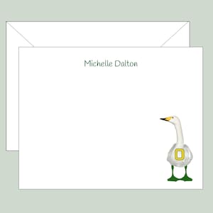 Duck stationery, Set of 10, Graduation gift, Custom notecards, Green/Yellow cards, Oregon Notecards, College Stationery, Personalized Cards