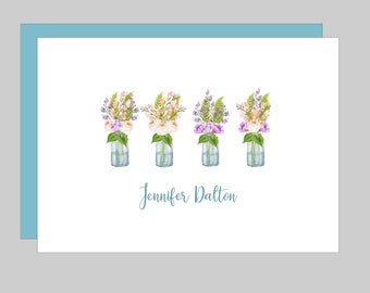 Custom floral cards Personalized Stationary Cards with envelopes Flower Stationery Mason Jar Cards Notecards for Her Floral Card