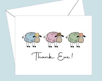 Thank You Cards, Lamb Stationary, Ewe cards, Folded Notecards, Set of 10, Thank You Stationery, Animal Cards, Sheep Note cards,
