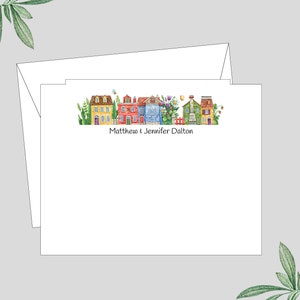 House Note Cards, Row of Houses Stationery, Realtor Cards, Personalized Notecards, Real Estate Cards, Family Cards, Unusual Notecards