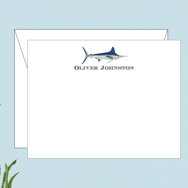 Fishing Stationery, Marlin Notecards, Flat Marlin Card, Stationery for Men, fishing notecard, Cards for him,  personalized , Custom cards