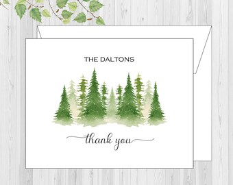 Thank You Cards, Personalized Stationary, Custom Notecards, Tree Cards, Folded cards,  Set of 10,  Woodland Stationary, Watercolor trees