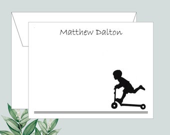 Boy Stationery, Personalized notecards, Flat cards, Set of 10, Cards with envelopes,  Custom cards, Silhouette cards, Children stationary