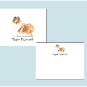 May include: Two white cards with a watercolor illustration of a brown and white Collie dog. The text "Taylor Townsend" is printed on both cards.