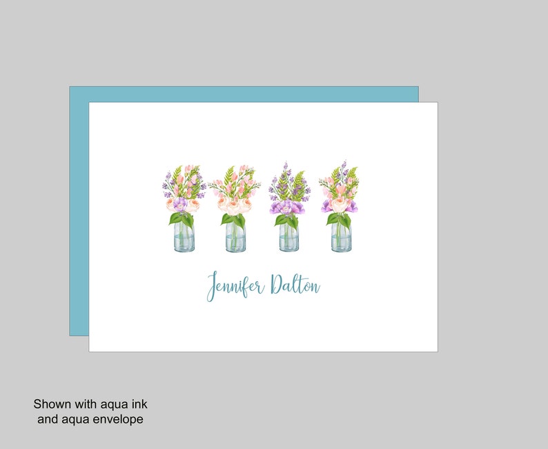 Custom floral cards Personalized Stationary Cards with envelopes Flower Stationery Mason Jar Cards Notecards for Her Floral Card