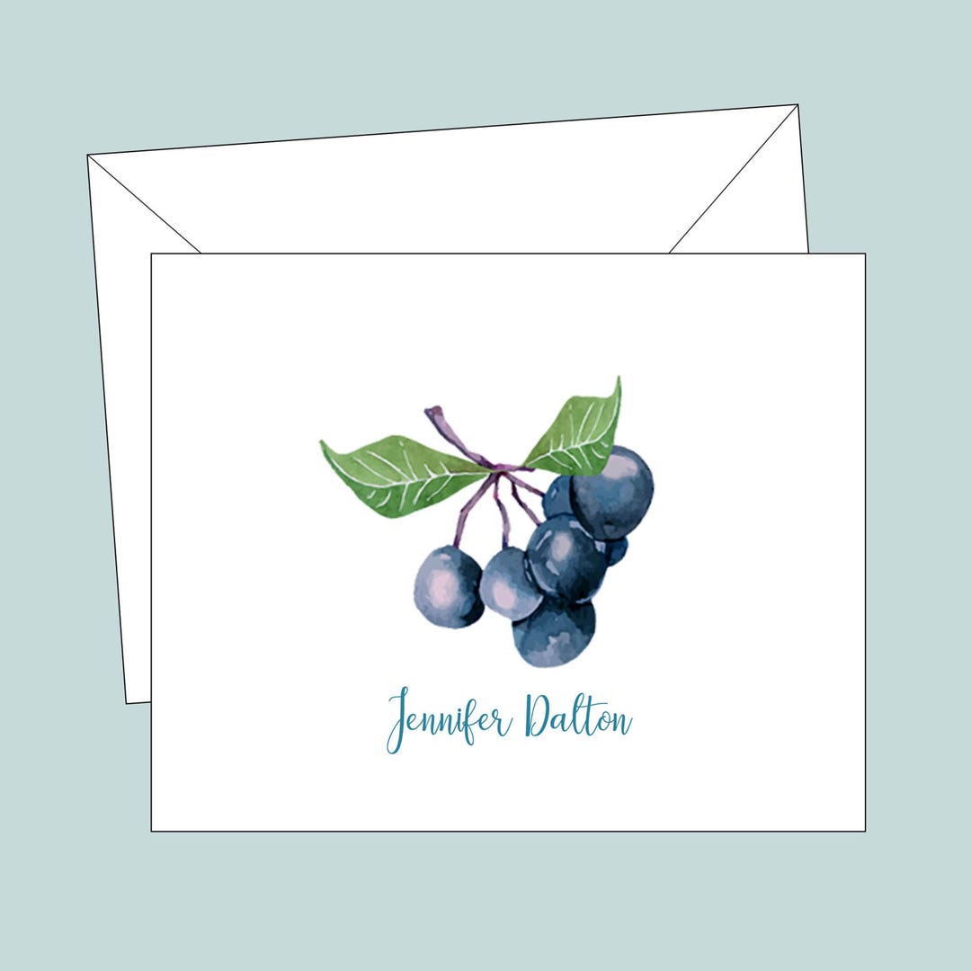 Blueberry Stationery, Personalized Notecards, Botanical Folded Cards - Etsy