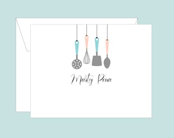 Baking Note Cards, Personalized Baking Stationary, Flat Note Cards, Women's Stationary, Cooking Cards, Kitchen Note Cards, Chef cards,