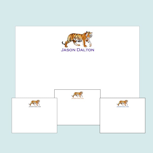 Tiger Stationery,  College Notecards, Clemson,  Louisiana, LSU, Memphis, Cat Note Cards, Personalized Notes