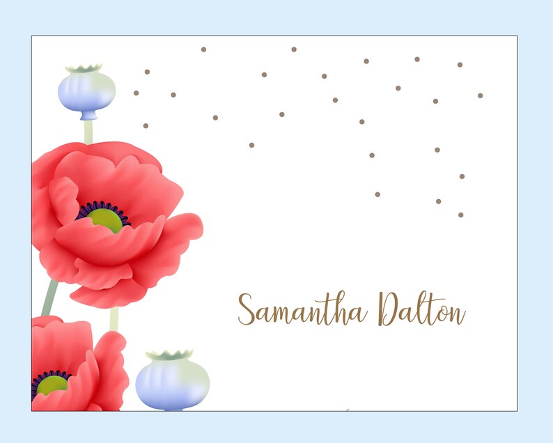 Gift for her Poppy note cards Personalized Stationary folded cards, custom cards Girlfriend Present Garden Cards for women
