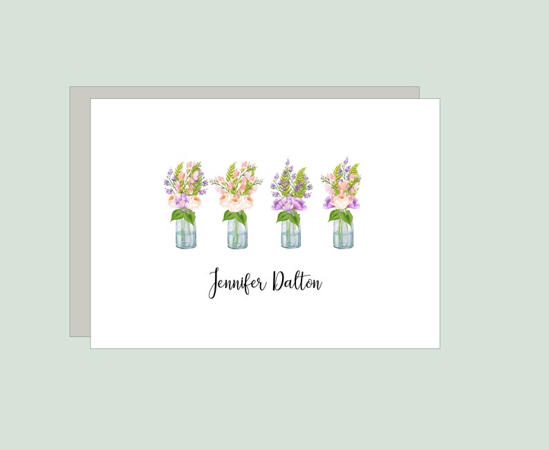 Custom floral cards Personalized Stationary Cards with envelopes Flower Stationery Mason Jar Cards Notecards for Her Floral Card
