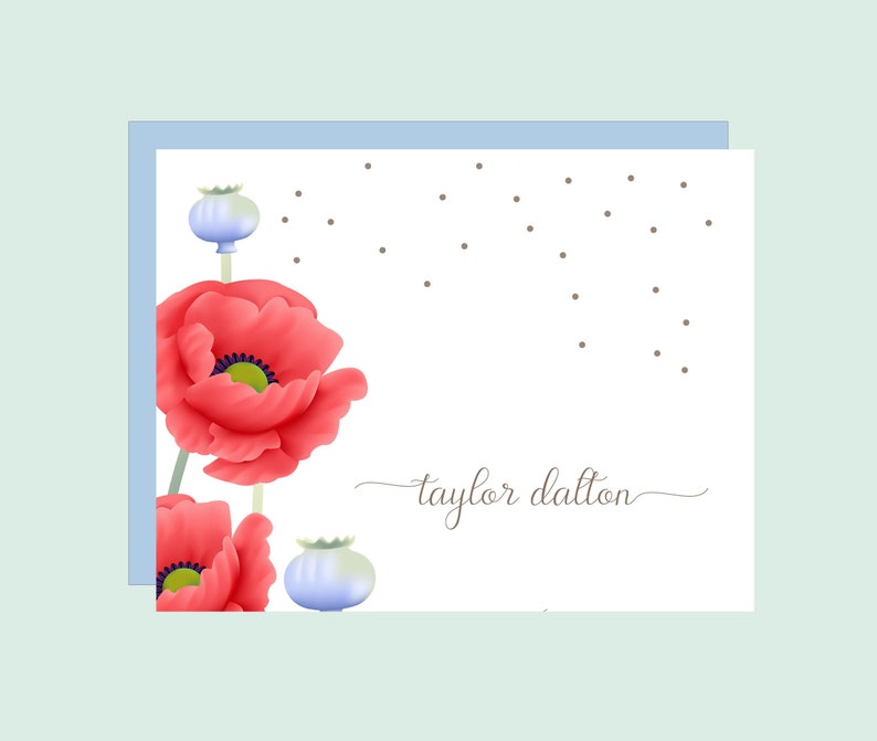 Gift for her Poppy note cards Personalized Stationary folded cards, custom cards Girlfriend Present Garden Cards for women