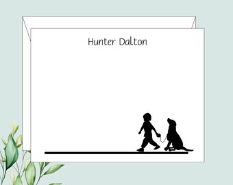 Personalized Note Cards, Boy Stationary, Customized Stationary, Boy and His Dog, Child Cards, 10 Flat Note Cards, Cards for Boys,