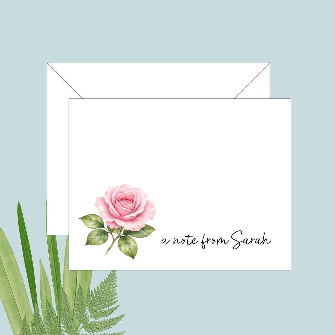 Pink Rose Notecards, Set of 10 Flat Cards, Custom Floral Stationery ...