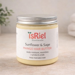 Mango Hair Butter – Hydrating Water-Based Hair Cream | Shea Butter, Mango Butter, Sunflower Oil, Castor Oil | Herbal Infusion with Sage