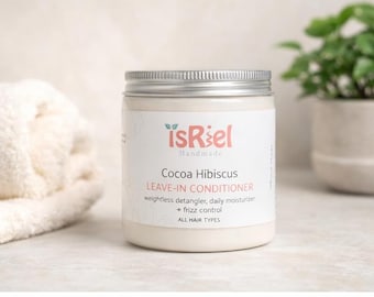 Acondicionador sin enjuague de cacao e hibisco de 16 onzas, acondicionador vegano sin enjuague, humectante natural para el cabello, acondicionador de hibisco.