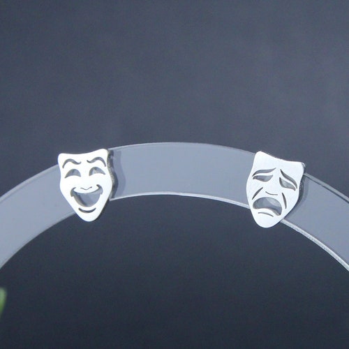 Comedy & Tragedy Mask Earrings Theatre Mask Stud Earring Drama Etsy