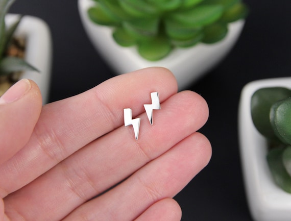 Lightning Stud Earrings, Stainless Steel Studs, Funny Stocking Stuffers