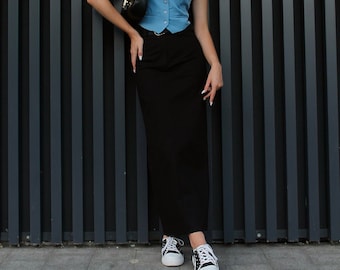 Long black pencil cotton skirt, long women skirt, pencil skirt, work skirt, Casual black skirt, Teacher skirt