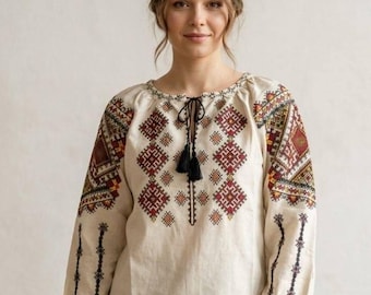 Traditional Embroidered Vyshyvanka Blouse, Ukrainian Ethnic Shirt, Folk Women Top