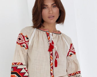 Beige Ukrainian Vyshyvanka, Folk woman Vyshyvanka, Ukrainian Vyshyvanka, Ukraine clothing