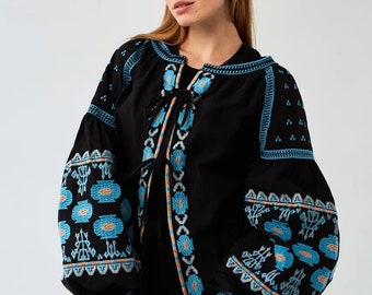Black Ukrainian Vyshyvanka, Black Embroidered blouse, Dark Folk peasant blouse, Ukrainian blouse, Ukrainian clothing