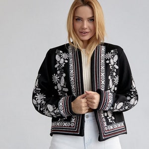 Black boho women jacket, bohemian black blouse, embroidered jacket, Black jacket, Boho jacket image 1