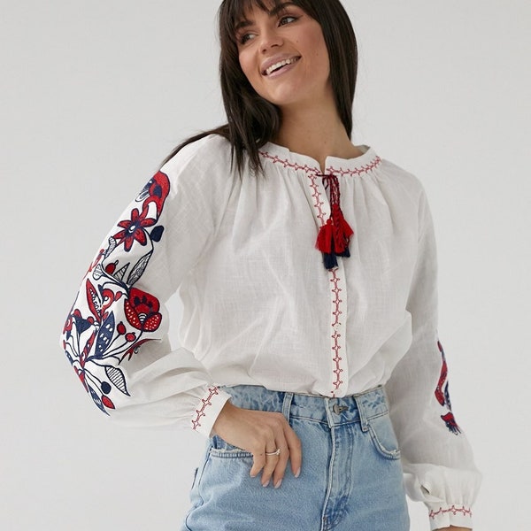 White embroidered peasant blouse, Ukrainian Vyshyvanka, Embroidered Blouse, peasant blouse, Ukrainian Clothing