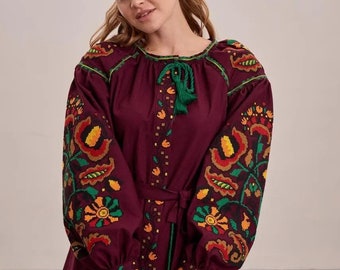 Linen embroidered Vyshyvanka dress, Peasant linen dress, Embroidered maxi dress, linen dress, Vyshyvanka, Ukrainian clothing