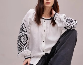 Linen Vyshyvanka blouse, Embroidered boho blouse, Ukrainian clothing, linen blouse, Vyshyvanka