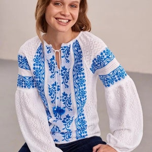 Ukrainian Vyshyvanka blouse, Folk Peasant Blouse, Crochet Vyshyvanka Blouse, Ukrainian Clothes