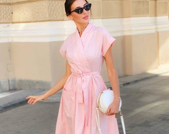 Pink summer wrap cotton dress