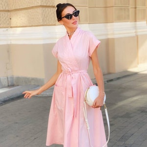 Pink summer wrap cotton dress image 1