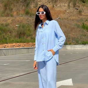 Linen suit with pants and shirt, summer pants, linen shirt, women summer clothing, linen clothing