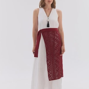 Crochet Wrap Skirt, Folk Inspired Cotton Waist Apron