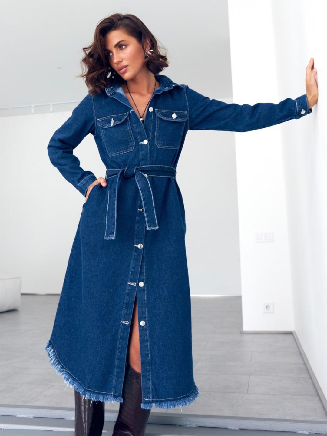 ミストレアス Denim Amerian Sleeve Long Dress Denim Amerian Sleeve