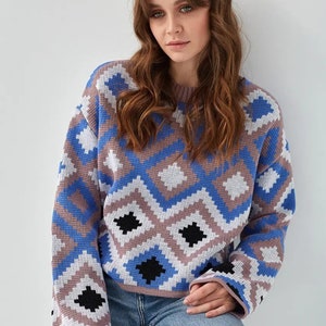 Boho Geometric Knit Sweater: Oversized Cropped Streetwear