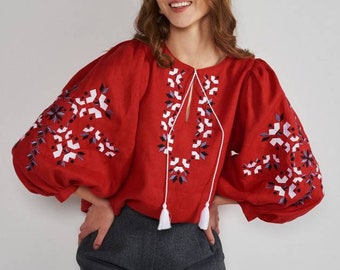 Women's Embroidered Linen Vyshyvanka blouse, Linen blouse, Embroidered blouse, Ukrainian Vyshyvanka